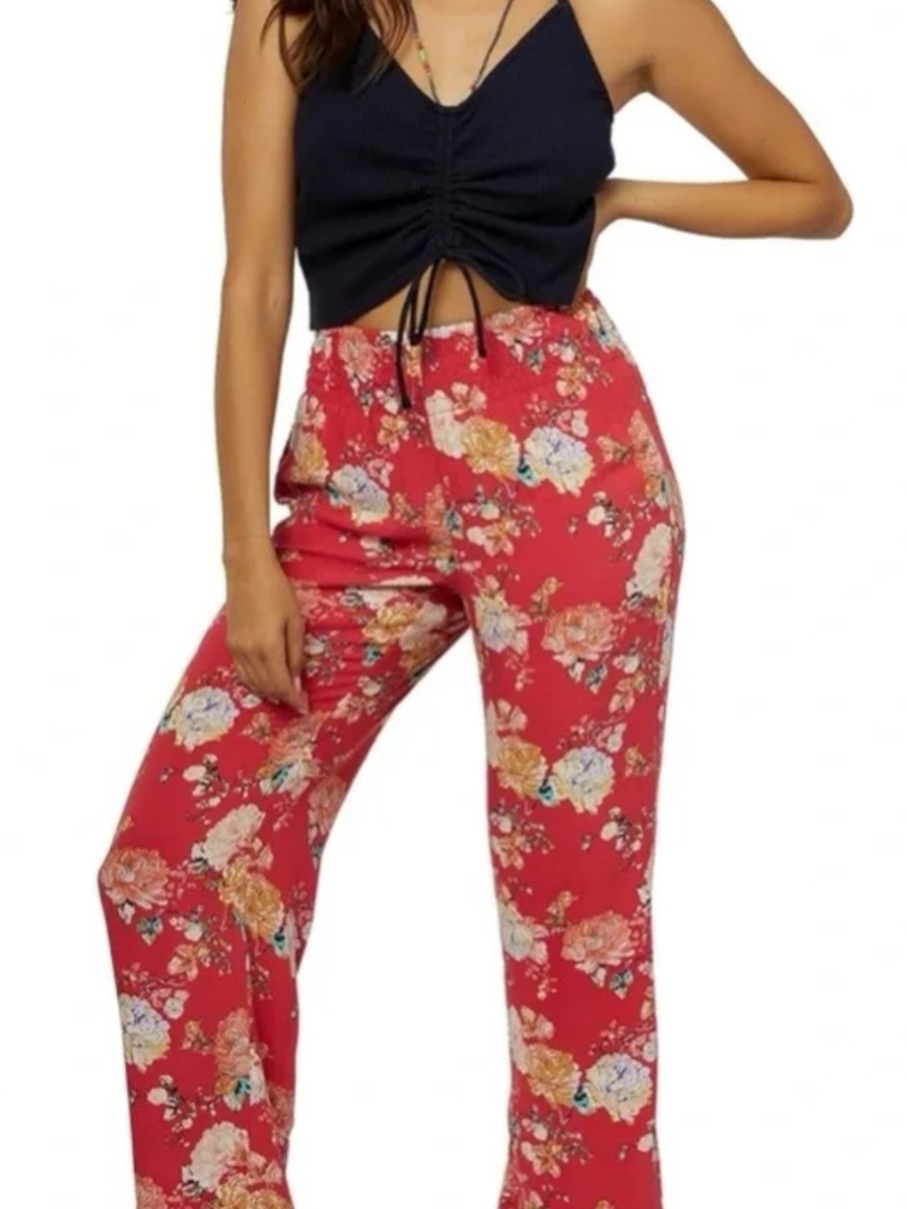 NWT Floral Wide-Leg Pants in Red